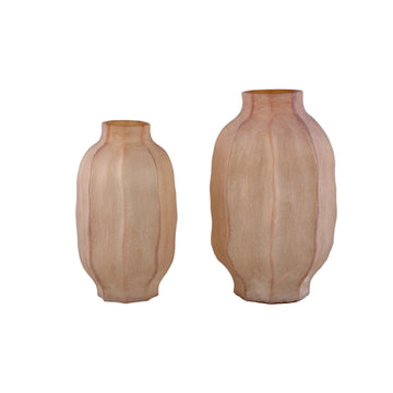 Vase – Bernsteinglas, Geriffelte Oberfläche, Runde Form, Niedrig – Natae | PTMD