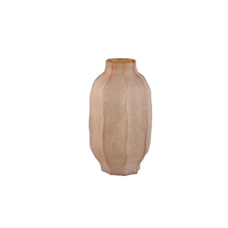 Vase – Amber Glass, Ribbed Surface, Round Shape, Low – Natae | PTMD