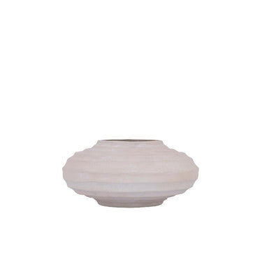 Blumentopf aus gegossenem Aluminium in Beige mit Rippendesign, Stone-Wash-Finish, S – Kody | PTMD