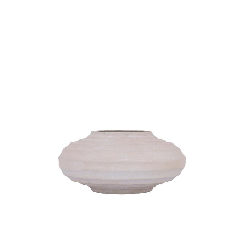 Cast aluminum plant pot in beige with ribbed design, stone-wash finish, S – Kody | PTMD