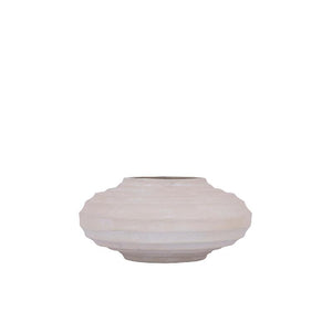 Cast aluminum plant pot in beige with ribbed design, stone-wash finish, S – Kody | PTMD