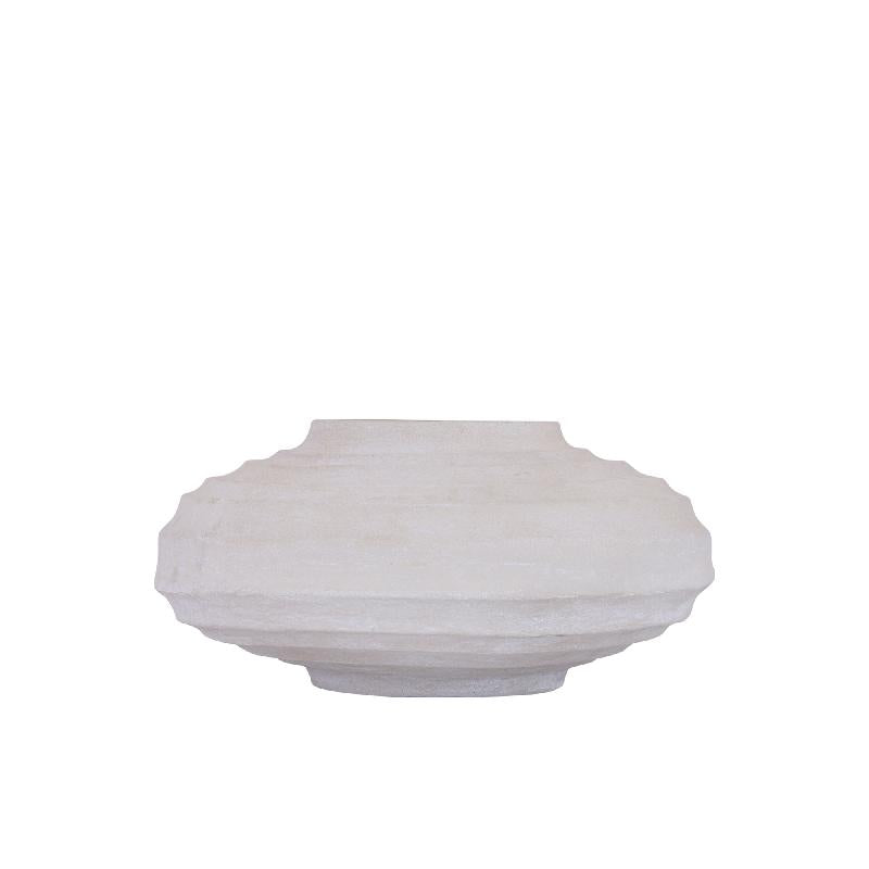 Blumentopf aus gegossenem Aluminium in Beige mit Rippendesign, Stone-Wash-Finish, M – Kody | PTMD