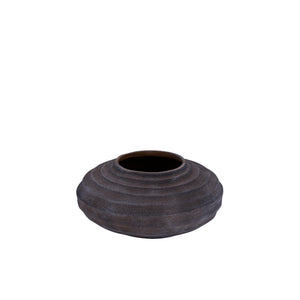 Dark Brown Cast Aluminum Flower Pot with Ribbed Design, Stone-Wash Finish, S – Kody | PTMD