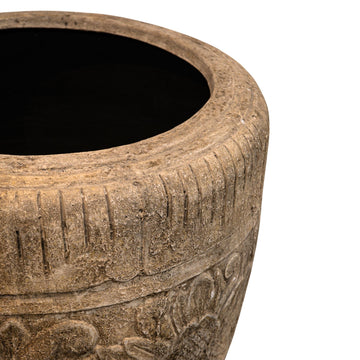 Pot – cream-colored surface, floral pattern, round shape, S – Sasha | PTMD