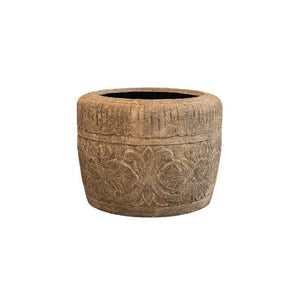 Pot – cream-colored surface, floral pattern, round shape, S – Sasha | PTMD
