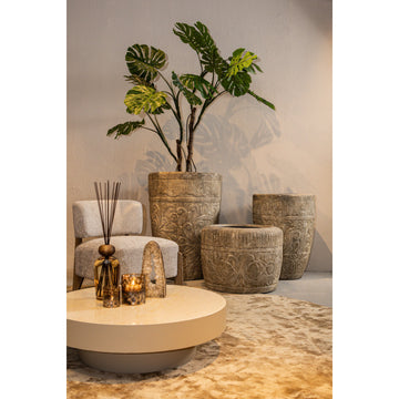 Pot – cream-colored surface, floral pattern, round shape, S – Sasha | PTMD