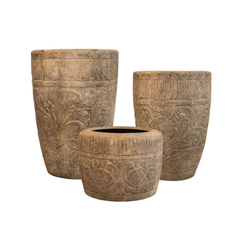 Pot – cream-colored surface, floral pattern, round shape, S – Sasha | PTMD