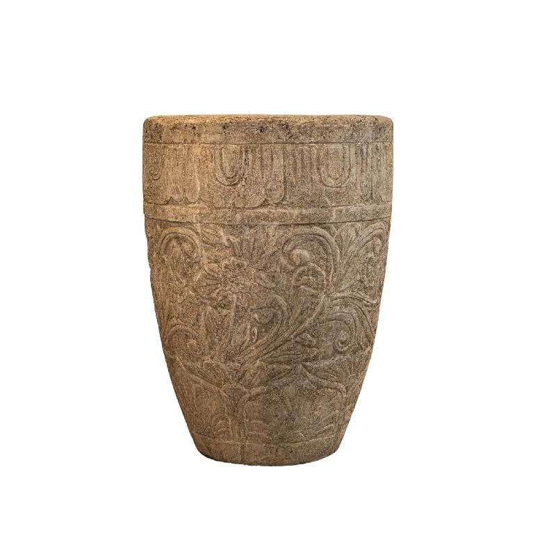 Pot – cream-colored surface, floral pattern, round shape, M – Sasha | PTMD