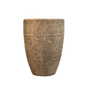 Pot – cream-colored surface, floral pattern, round shape, M – Sasha | PTMD