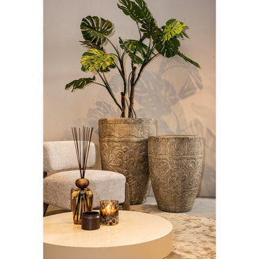 Topf – Blumenmuster Design, Runde Form, Faserzement Material, M – Sasha | PTMD