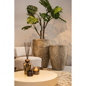 Pot – cream-colored surface, floral pattern, round shape, M – Sasha | PTMD