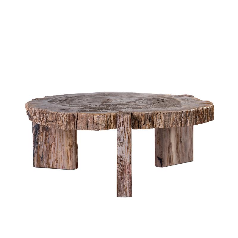 Couchtisch – Versteinertes Holz, Dreibein Design, Organische Form, Natur, Niedrig – Kayo | PTMD