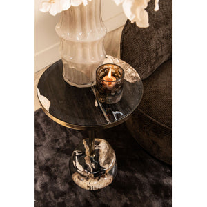 Side Table - Petrified Wood, Stainless Steel, Double Base, Natural - Wane | PTMD
