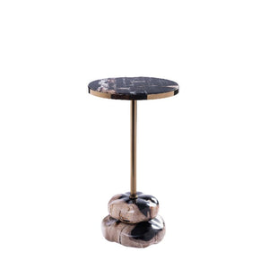 Side Table - Petrified Wood, Stainless Steel, Double Base, Natural - Wane | PTMD