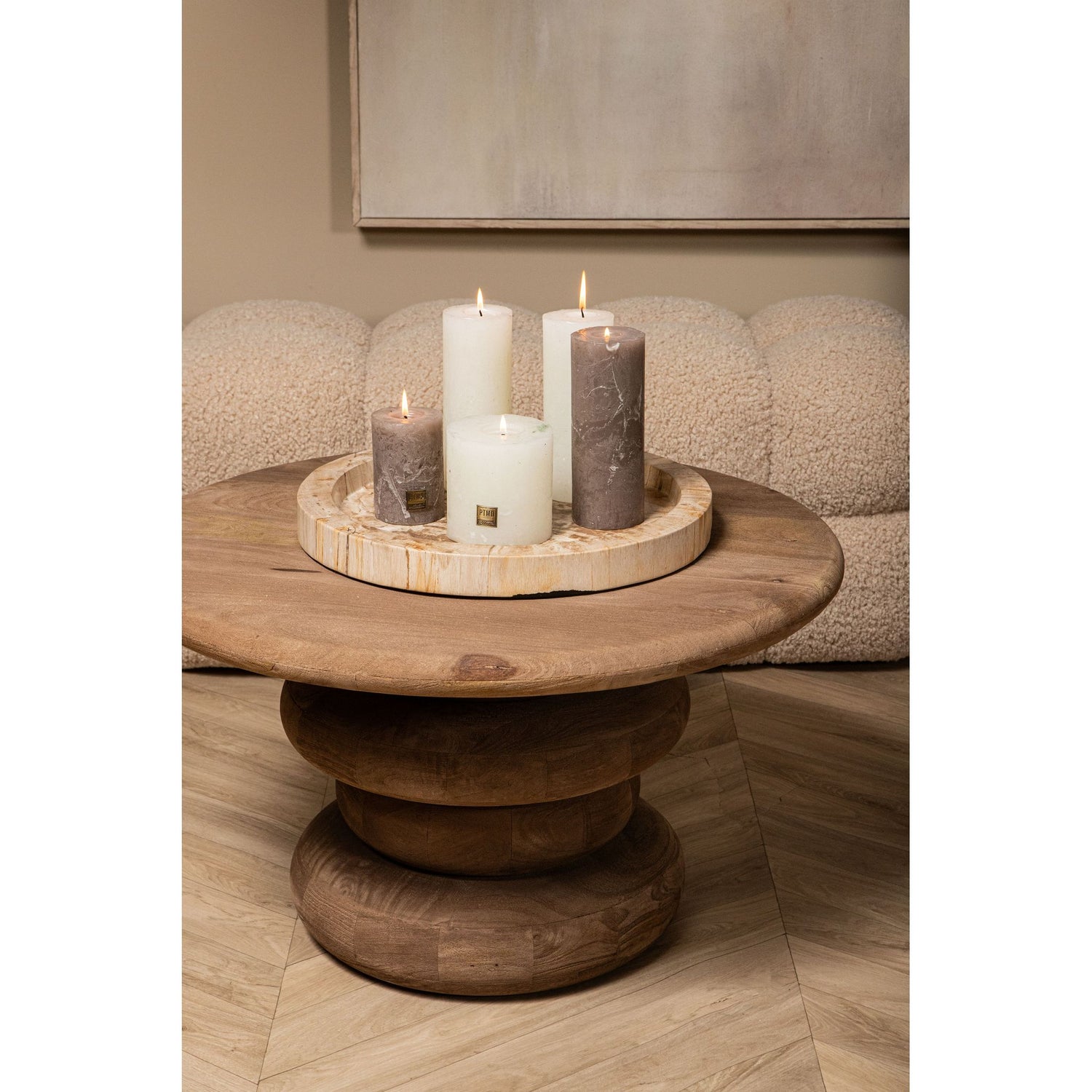 Coffee table - mango wood, handmade, natural, ribbed, round – Keven | PTMD