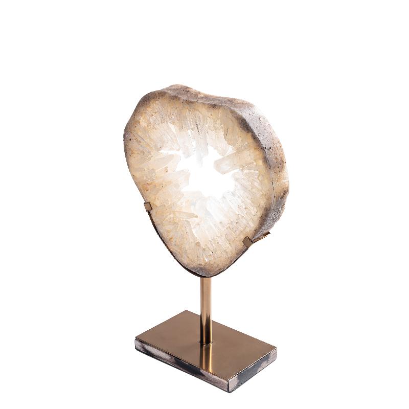 Dekostatue – Quarz Mineralstein, Offenes Rund Design, Edelstahl Sockel, M – Jaso | PTMD