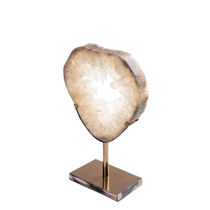 Dekostatue – Quarz Mineralstein, Offenes Rund Design, Edelstahl Sockel, M – Jaso | PTMD