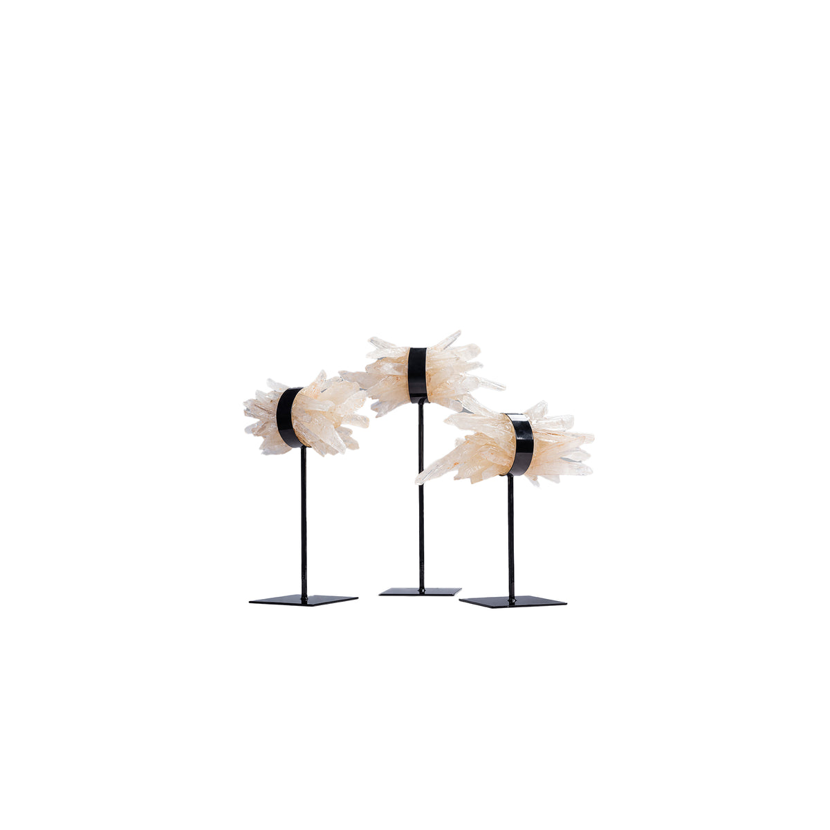 Decorative Statue - Quartz Mineral Stone, Abstract Cluster Shape, Iron Metal Base, L - Yerin | PTMD