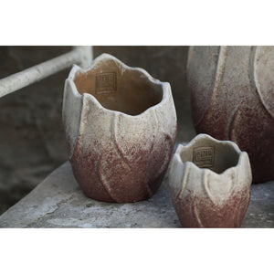 Flower Pot - Cement, Wave Pattern, Round Shape, Light Pink Color, M – Ryla | PTMD