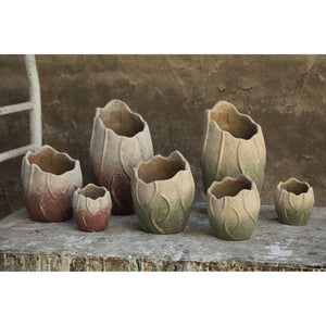 Flower Pot - Cement, Wave Pattern, Round Shape, Light Pink Color, M – Ryla | PTMD