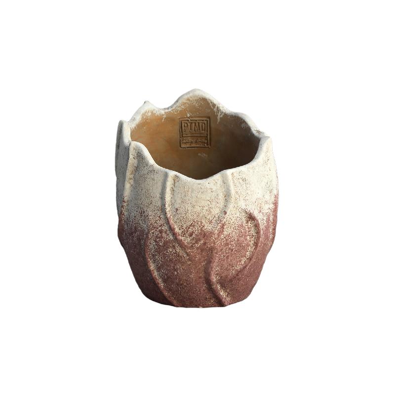 Flower Pot - Cement, Wave Pattern, Round Shape, Light Pink Color, M – Ryla | PTMD
