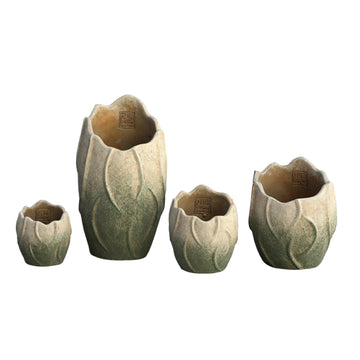 Topf – Wellen Design, Zement Material, Runde Form, Grün, M - Ryla | PTMD