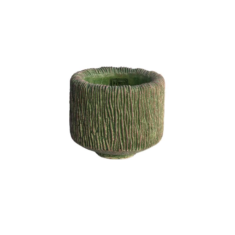 Flower Pot – Round Shape, Stripe Pattern, Moss Green Color, M – Jacyln | PTMD