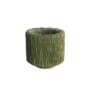 Flower Pot – Round Shape, Stripe Pattern, Moss Green Color, L – Jacyln | PTMD