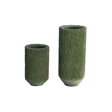 Vase – Runde Form, Streifen Muster, Moosgrüne Farbe, Hohe Form, S – Jacyln | PTMD
