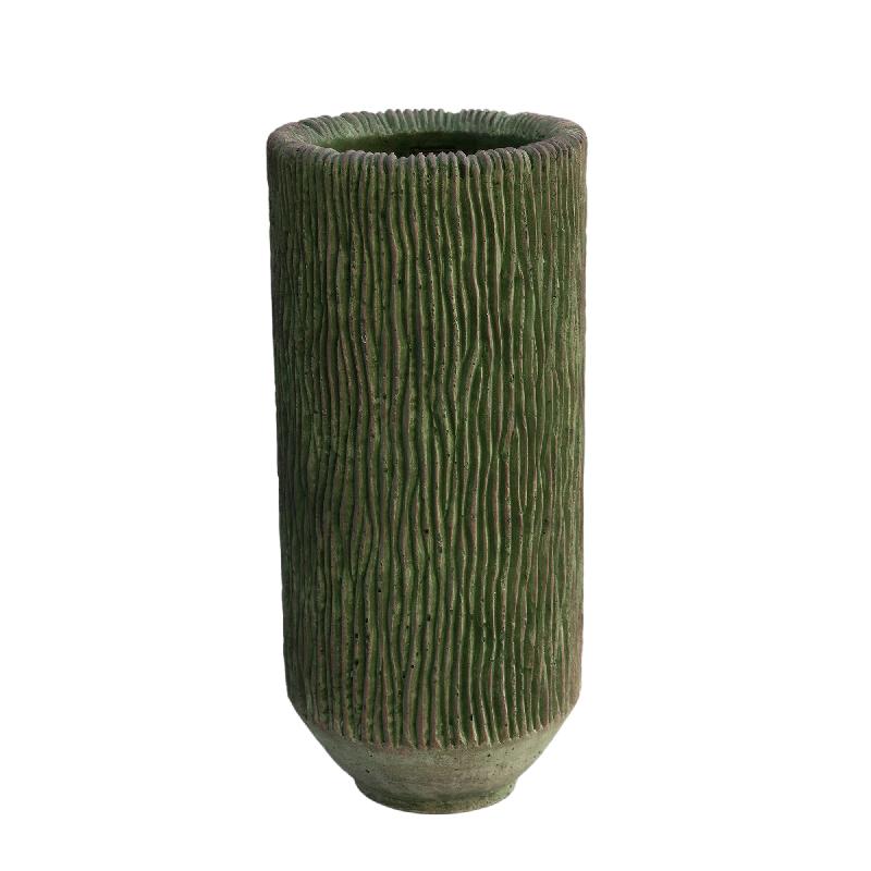 Vase – Runde Form, Streifen Muster, Moosgrüne Farbe, Hohe Form, L – Jacyln | PTMD
