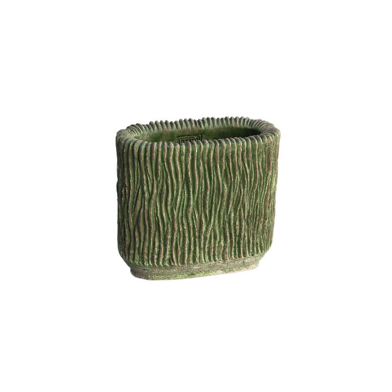 Flowerpot – Oval Shape, Striped Texture, Moss Green Color, S – Jacyln | PTMD