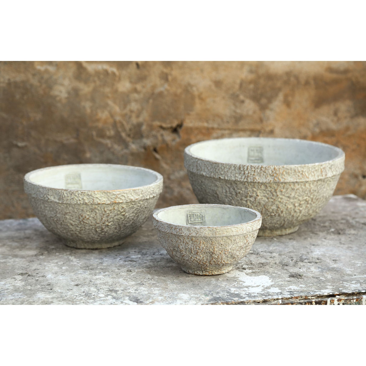 Schale - Zement, runde Form, antikes Design, Creme, S – Denson | PTMD