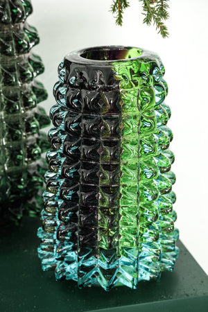 Vase – Massivglas, Grünes Finish, Stacheldesign, M - Yalexa | PTMD