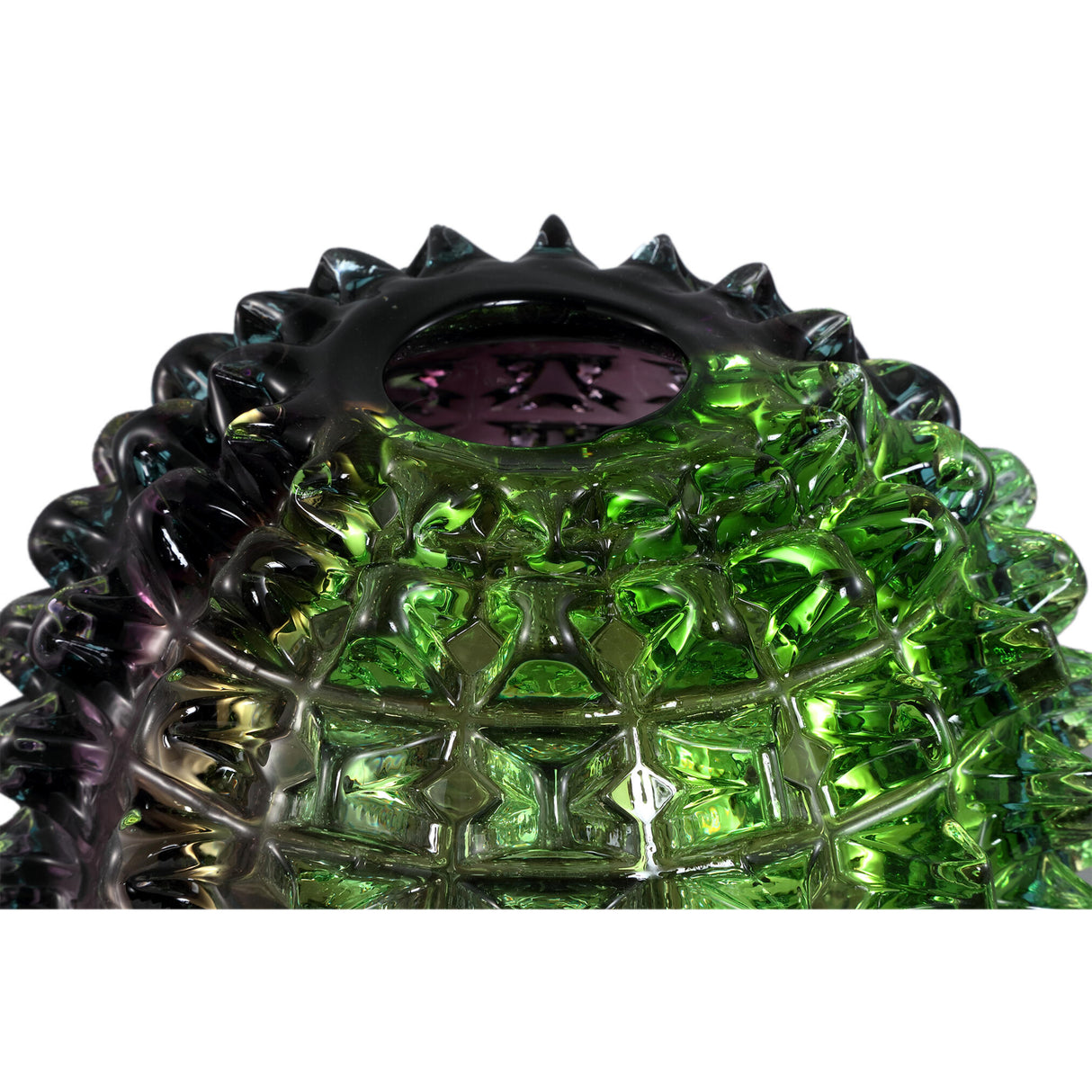 Vase – Massivglas, Grünes Finish, Stacheldesign, S - Yalexa | PTMD