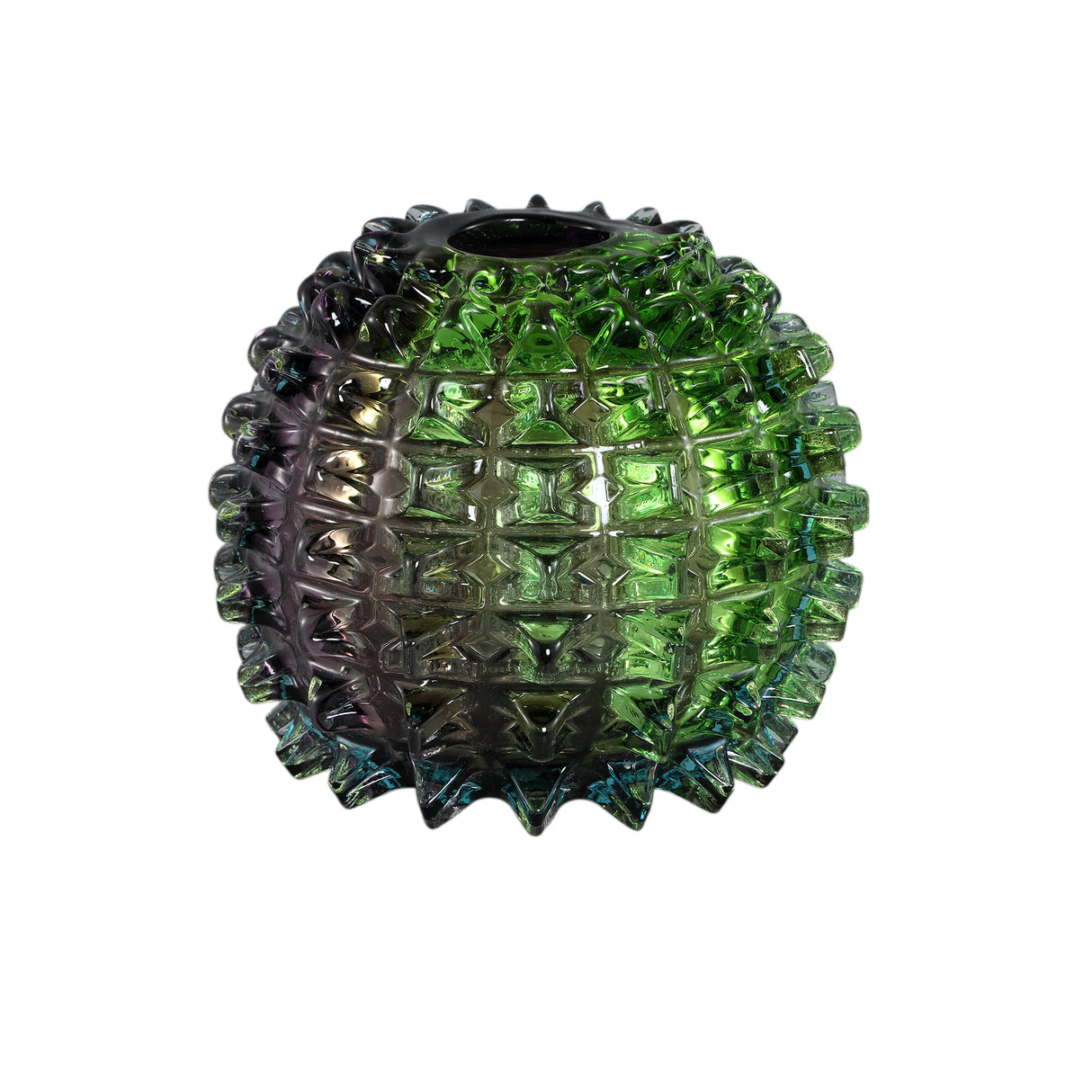 Vase – Massivglas, Grünes Finish, Stacheldesign, S - Yalexa | PTMD