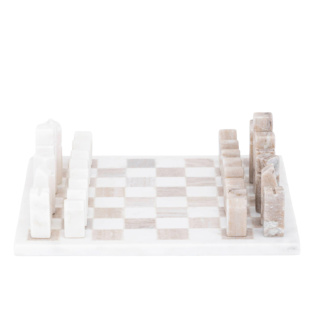 Schachspiel – Marmorstein, Weiß-Beige, 30 × 30 cm - Prish | PTMD