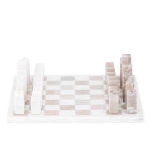 Schachspiel – Marmorstein, Weiß-Beige, 30 × 30 cm - Prish | PTMD