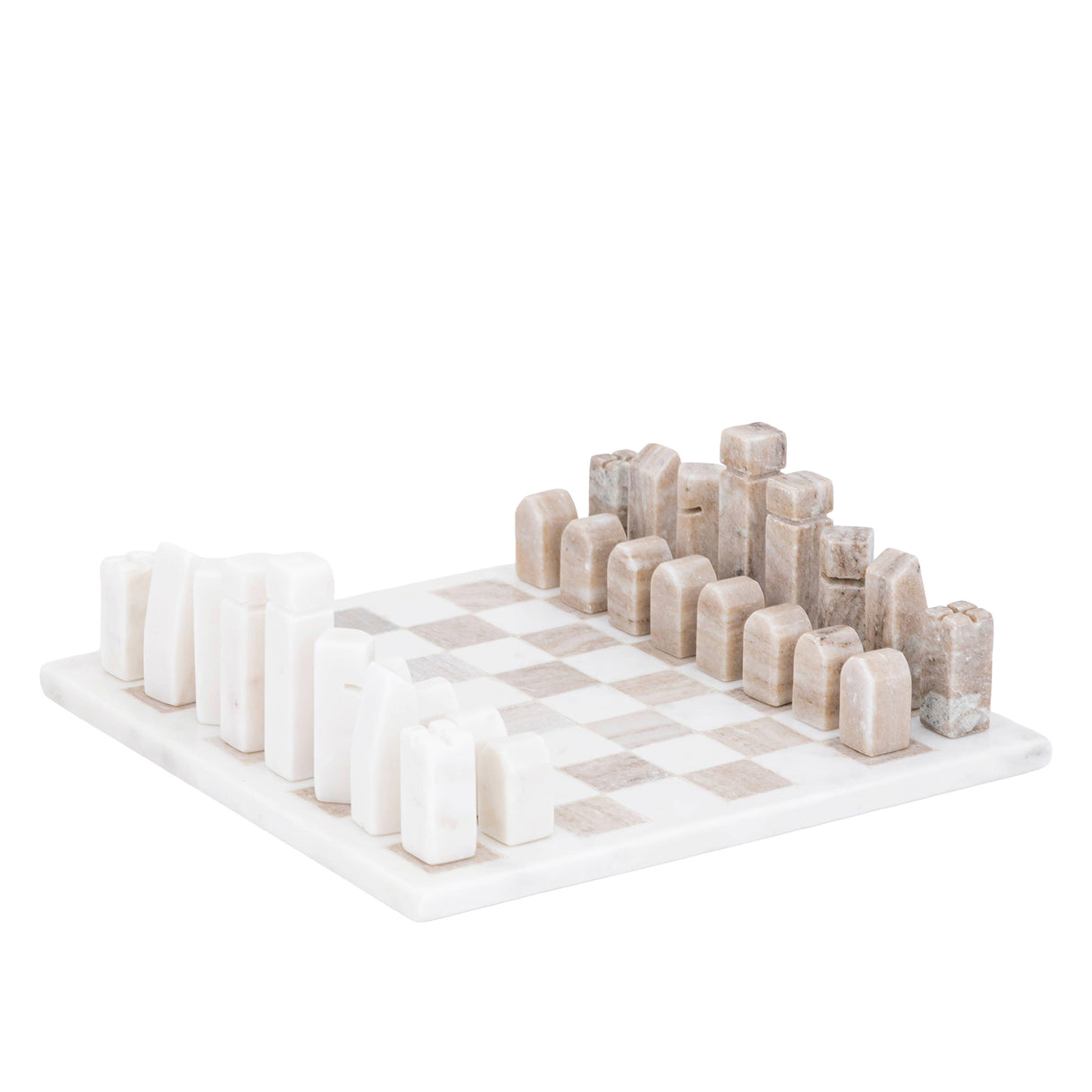Schachspiel – Marmorstein, Weiß-Beige, 30 × 30 cm - Prish | PTMD