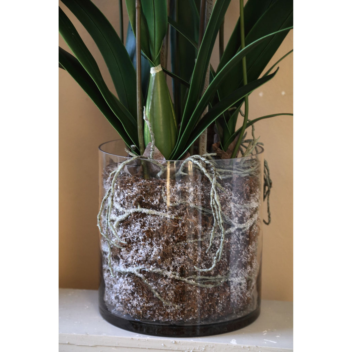 Kunstpflanze – Rosa Blüten, Glas Vase, Polyester Glas, L | PTMD