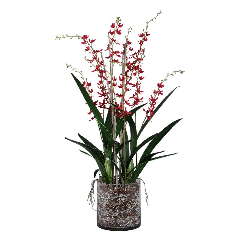 Kunstpflanze – Rosa Blüten, Glas Vase, Polyester Glas, L | PTMD