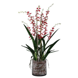 Kunstpflanze – Rosa Blüten, Glas Vase, Polyester Glas, L | PTMD
