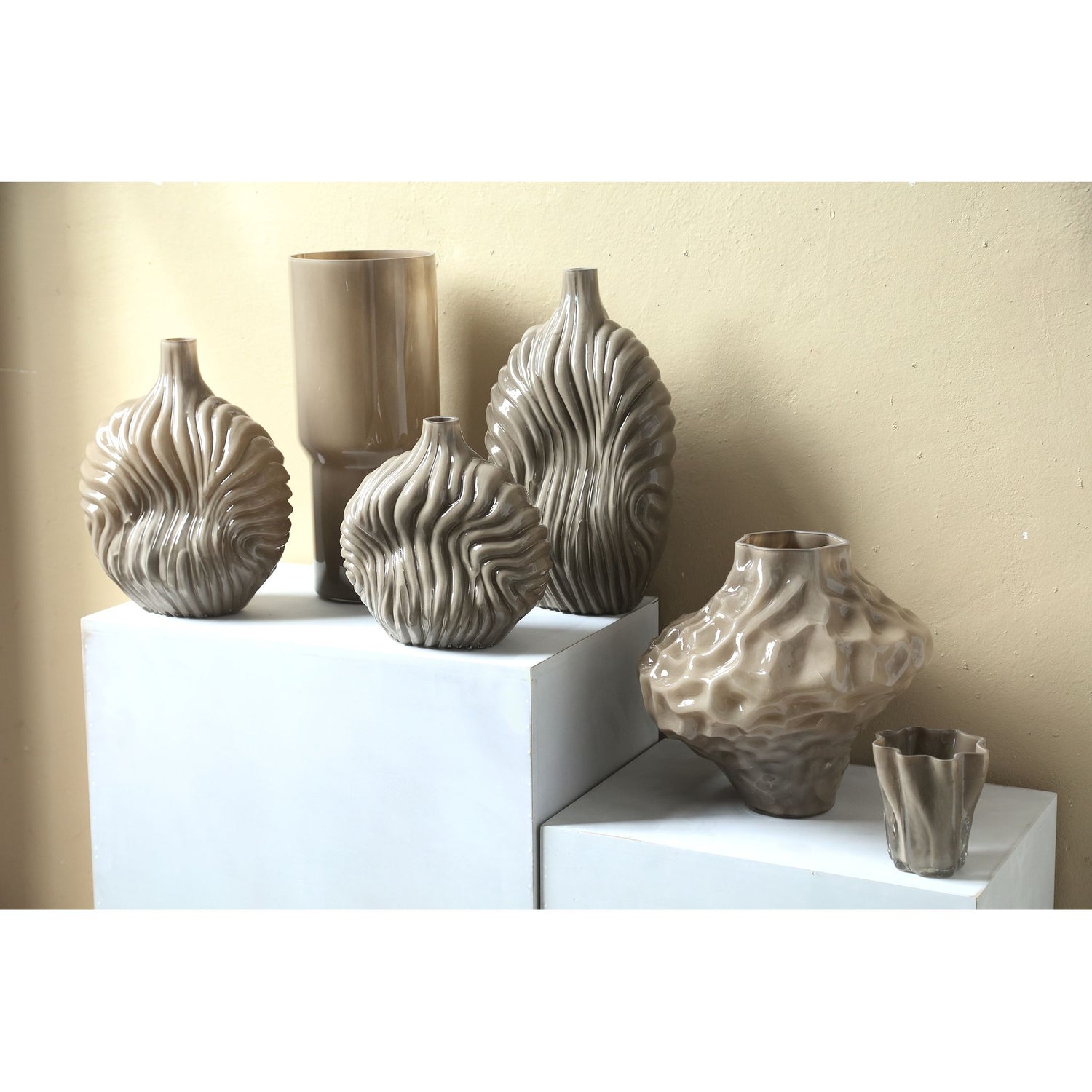 Vase - Solid Glass, Irregular Shape, Taupe Color S - Moises | PTMD