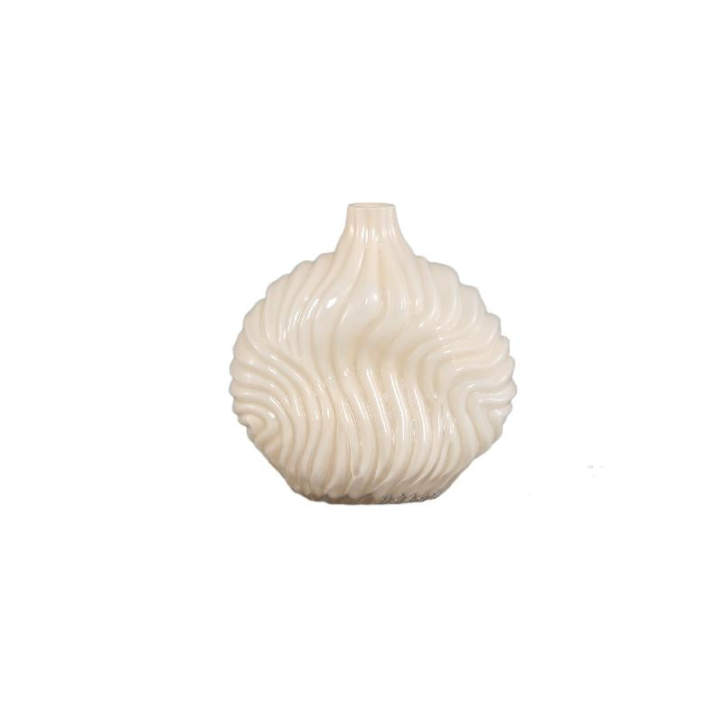 Vase - Solid Glass, Ribbed Structure, Cream Color, Small - Kelline | PTMD