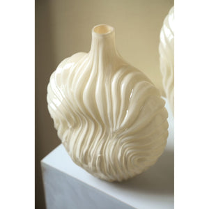 Vase – Solid Glass, Ribbed Structure, Cream Color, Large – Kelline | PTMD