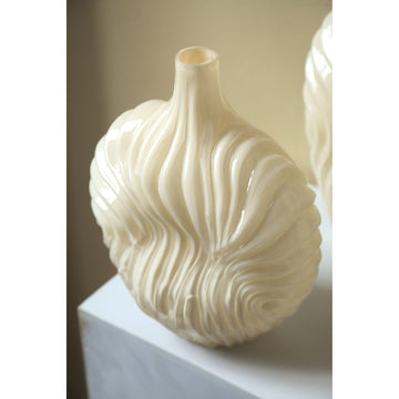 Vase – Gerippte Struktur, Glas Material, Creme, Groß – Kelline | PTMD