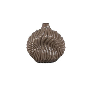 Vase – Solid Glass, Ribbed Structure, Taupe Color, Small – Kelline | PTMD