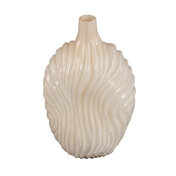 Vase – Gerippte Struktur, Glas Material, Creme, Hoch   – Kelline | PTMD