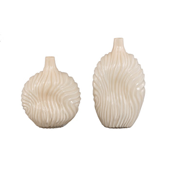 Vase – Gerippte Struktur, Glas Material, Creme, Groß – Kelline | PTMD