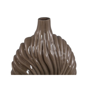 Vase – Taupe-Colored Glass, Ribbed Surface, Tall – Kelline | PTMD