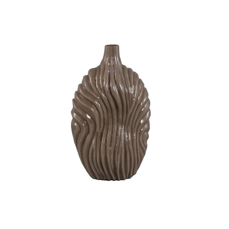 Vase – Taupe-Colored Glass, Ribbed Surface, Tall – Kelline | PTMD